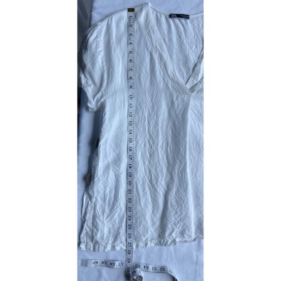 Zara Womens M White Linen Blend Top Relaxed Fit Side Buttons Lagenlook Classic - Picture 9 of 9